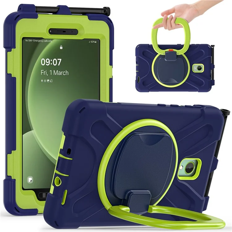 Pour Samsung Galaxy Tab Active5 SM-X300 Coque de support Étui robuste antichoc - Bleu marine+Jaune vert