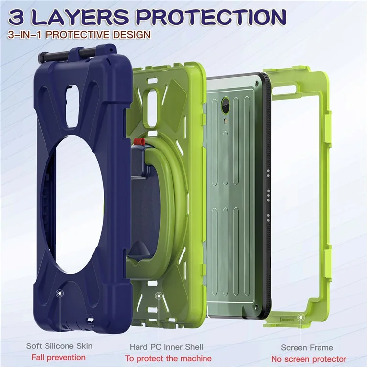 Pour Samsung Galaxy Tab Active5 SM-X300 Coque de support Étui robuste antichoc - Bleu marine+Jaune vert