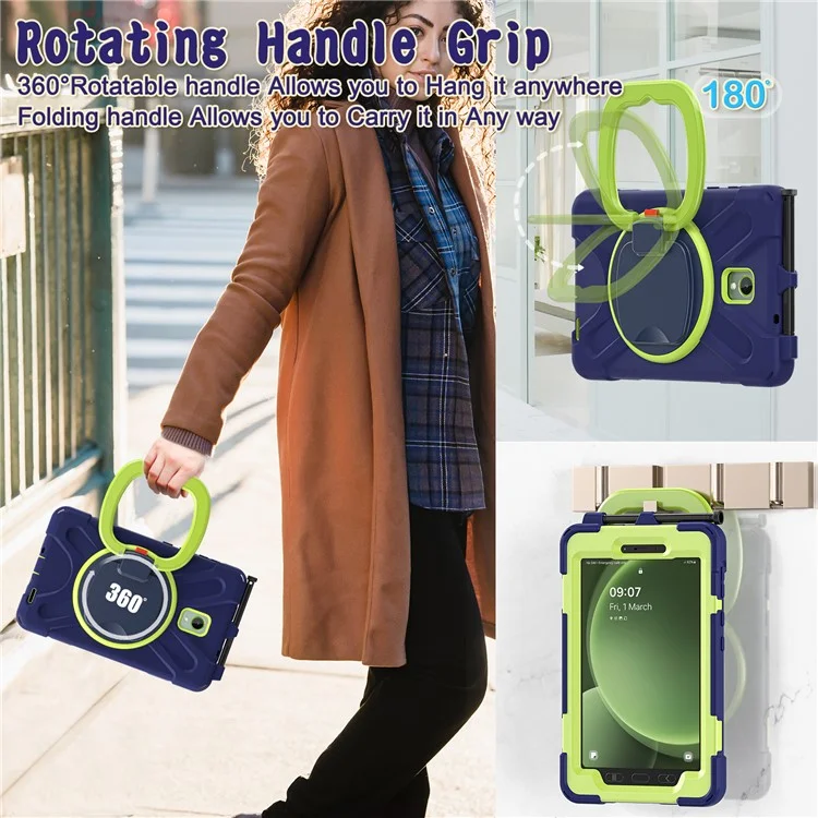 Pour Samsung Galaxy Tab Active5 SM-X300 Coque de support Étui robuste antichoc - Bleu marine+Jaune vert
