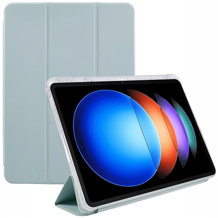 Para Xiaomi Pad 6S Pro 12.4 Case Tri-fold Stand Leather Tablet Cover com Pen Slot - Verde Claro