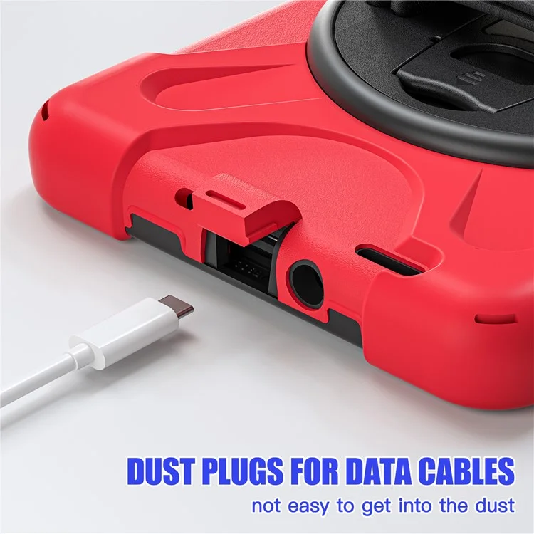 For Samsung Galaxy Tab Active 3 T570 / Tab Active5 X306B Case Rotary Kickstand PC+Silicone Hand Strap Tablet Cover - Red