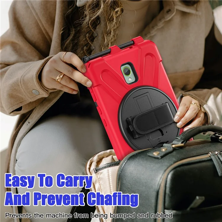 For Samsung Galaxy Tab Active 3 T570 / Tab Active5 X306B Case Rotary Kickstand PC+Silicone Hand Strap Tablet Cover - Red