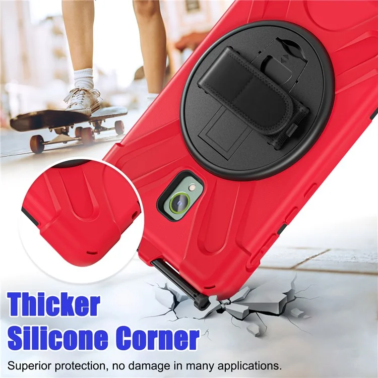For Samsung Galaxy Tab Active 3 T570 / Tab Active5 X306B Case Rotary Kickstand PC+Silicone Hand Strap Tablet Cover - Red