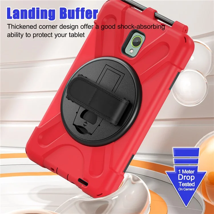 For Samsung Galaxy Tab Active 3 T570 / Tab Active5 X306B Case Rotary Kickstand PC+Silicone Hand Strap Tablet Cover - Red