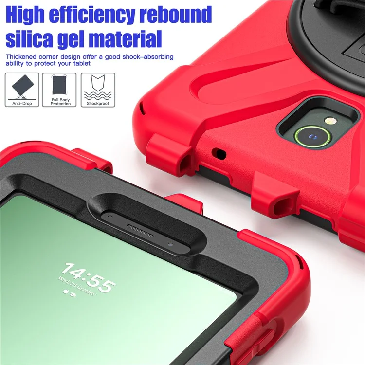 For Samsung Galaxy Tab Active 3 T570 / Tab Active5 X306B Case Rotary Kickstand PC+Silicone Hand Strap Tablet Cover - Red