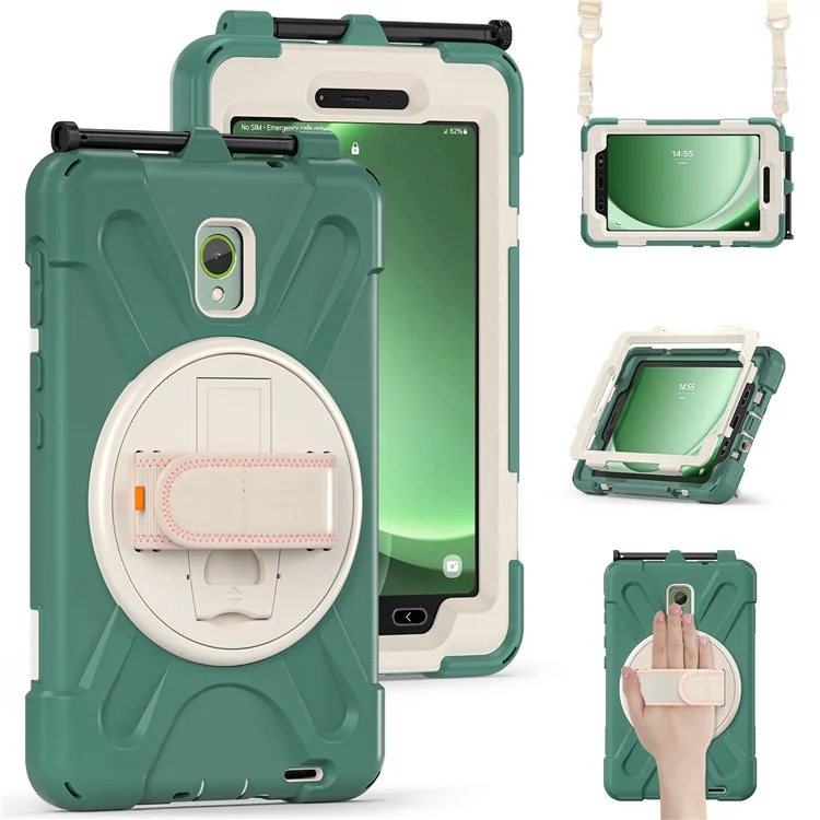 For Samsung Galaxy Tab Active 3 T570 / Tab Active5 X306B Case PC+Silicone Protective Cover with Shoulder Strap - Emerald Green