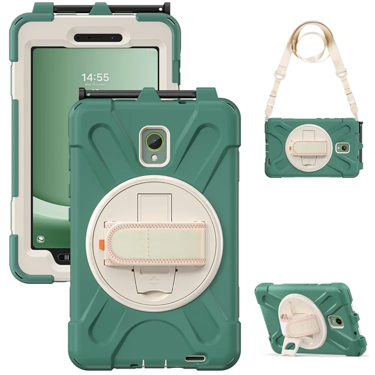 For Samsung Galaxy Tab Active 3 T570 / Tab Active5 X306B Case PC+Silicone Protective Cover with Shoulder Strap - Emerald Green