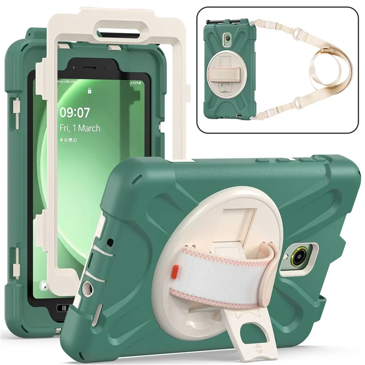 For Samsung Galaxy Tab Active 3 T570 / Tab Active5 X306B Case PC+Silicone Protective Cover with Shoulder Strap - Emerald Green