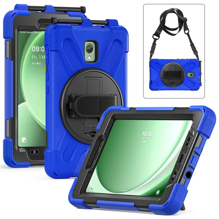 For Samsung Galaxy Tab Active 3 T570 / Tab Active5 X306B Case PC+Silicone Protective Cover with Shoulder Strap - Blue