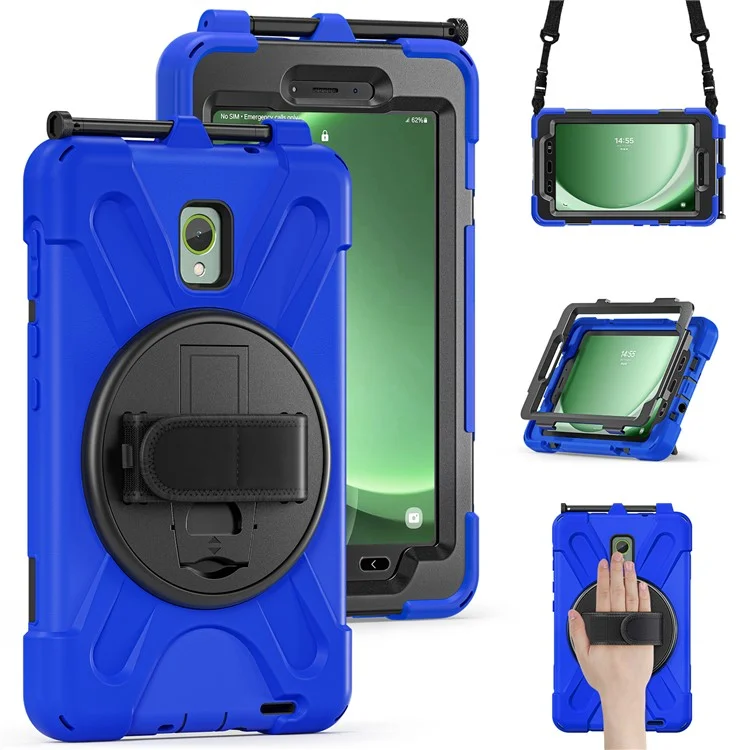 For Samsung Galaxy Tab Active 3 T570 / Tab Active5 X306B Case PC+Silicone Protective Cover with Shoulder Strap - Blue