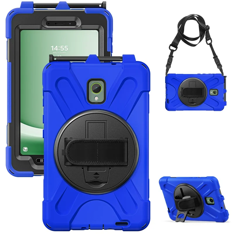 For Samsung Galaxy Tab Active 3 T570 / Tab Active5 X306B Case PC+Silicone Protective Cover with Shoulder Strap - Blue