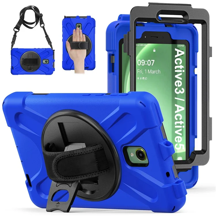 For Samsung Galaxy Tab Active 3 T570 / Tab Active5 X306B Case PC+Silicone Protective Cover with Shoulder Strap - Blue