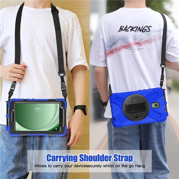 For Samsung Galaxy Tab Active 3 T570 / Tab Active5 X306B Case PC+Silicone Protective Cover with Shoulder Strap - Blue