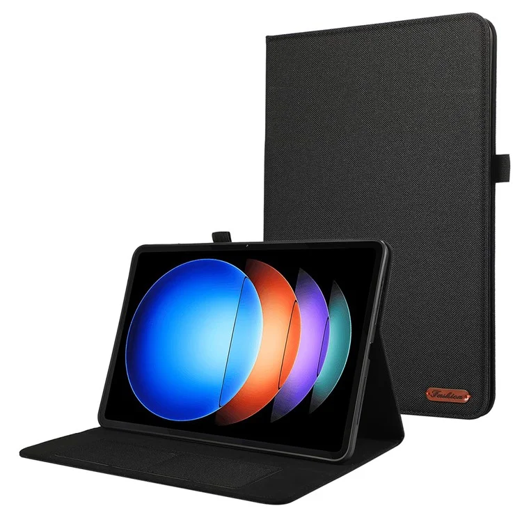 Para Xiaomi Pad 6S Pro 12.4 Capa Textura de Tecido Capa de Couro Tablet com Suporte e Porta-cartões - Preto