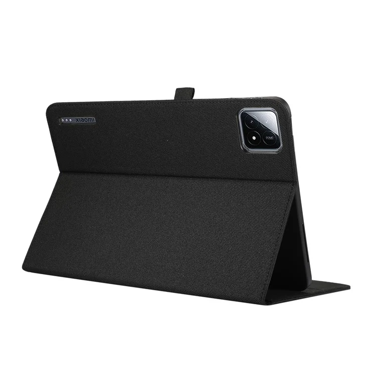Para Xiaomi Pad 6S Pro 12.4 Capa Textura de Tecido Capa de Couro Tablet com Suporte e Porta-cartões - Preto