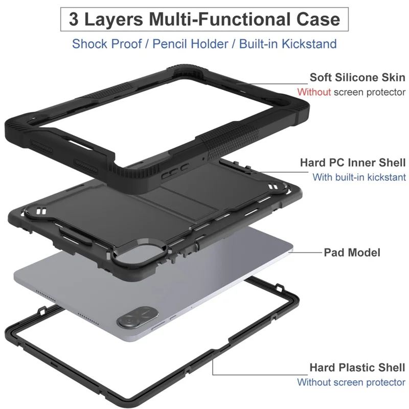 Beskyttende taske til Honor Pad X9 med støtte, stødfast silikone- og PC-tabletdekning - Sort