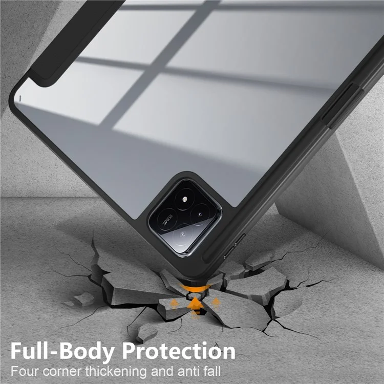 Para Xiaomi Pad 6S Pro 12.4 Case Tri-fold Stand PU Leather Tablet Cover com Pen Slot - Preto