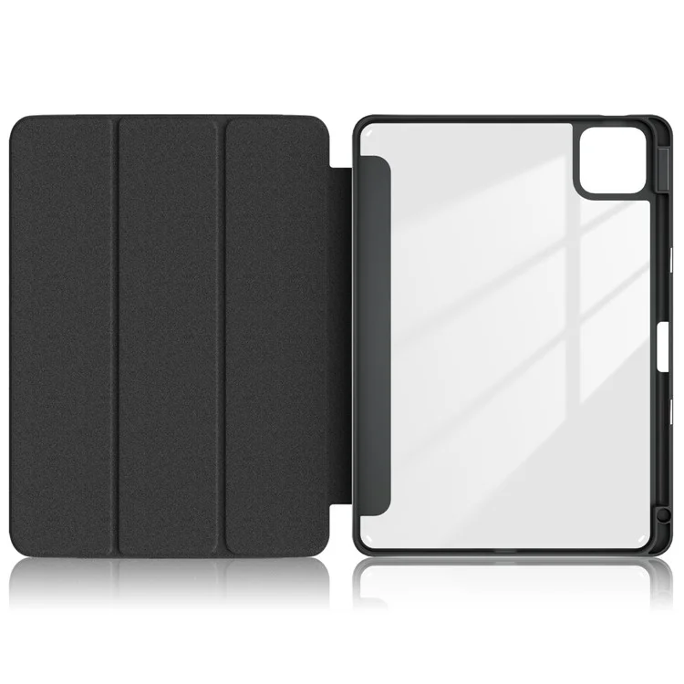 Para Xiaomi Pad 6S Pro 12.4 Case Tri-fold Stand PU Leather Tablet Cover com Pen Slot - Preto