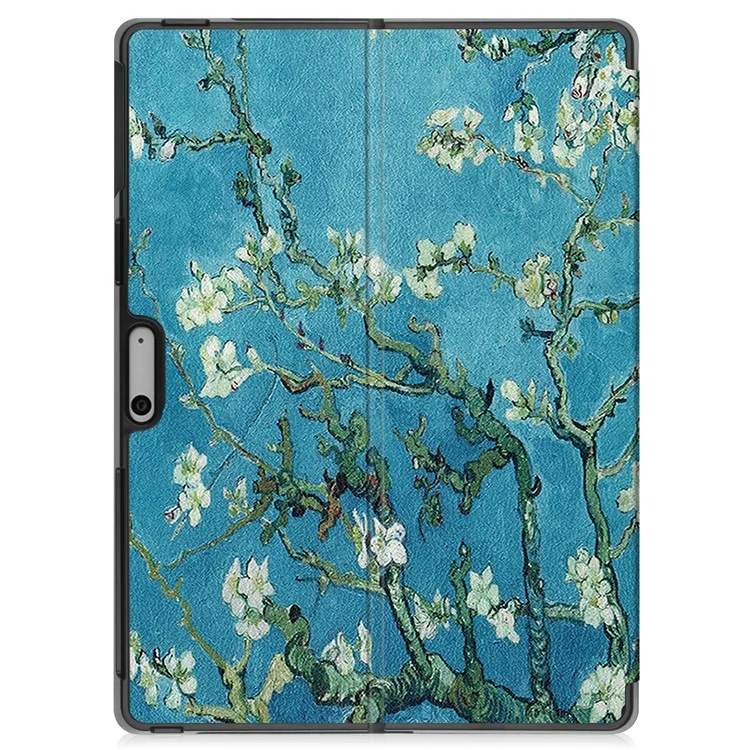 Für Microsoft Surface Pro 10 / Pro 11 Hülle PU Leder Muster Druck Standfolie Tablet Cover - Aprikosenblüte