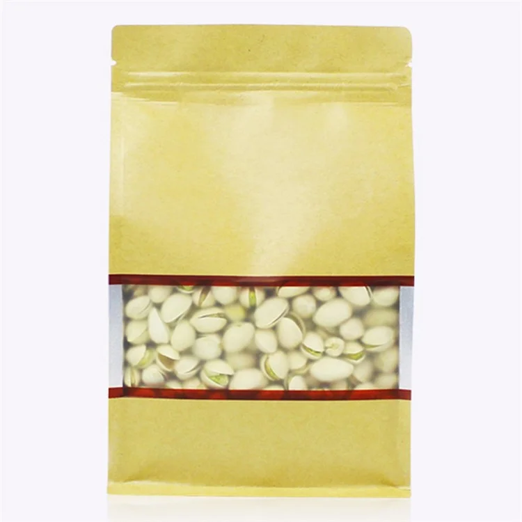 MX-004 100PCS Resealable Kraft Paper Bag 14x24cm Food Packaging Bags with Window