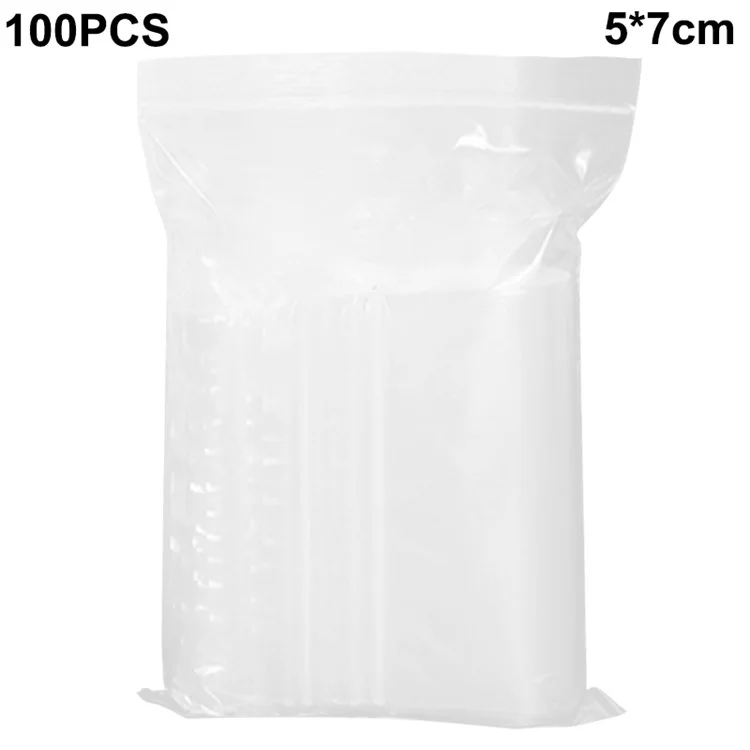 MX-054 100 pièces / paquet 5 x 7 cm Sacs zip transparents refermables Pochettes de rangement en PE 