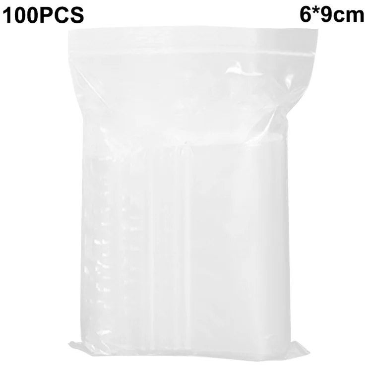 MX-054 100 pièces / paquet 6 x 9 cm Petits sacs de scellage clairs Sacs de rangement à fermeture éclair réutilisables en PE pour la cuisine
