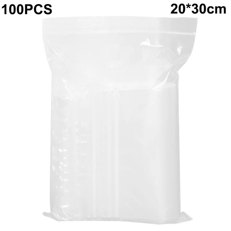 MX-054 100Pcs / Pack 20 x 30cm Clear Sealing Bags Ziplock PE Bags for Kitchen Food Storage
