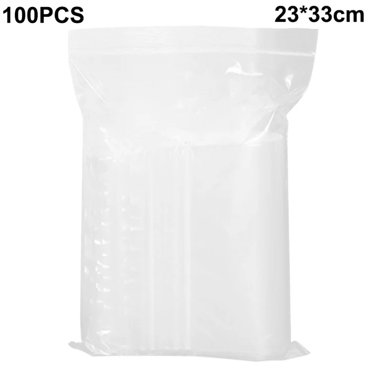 MX-054 100 pièces / Paquet 23 x 33 cm Sacs en PE scellés Sacs de rangement à fermeture à glissière transparents et refermables