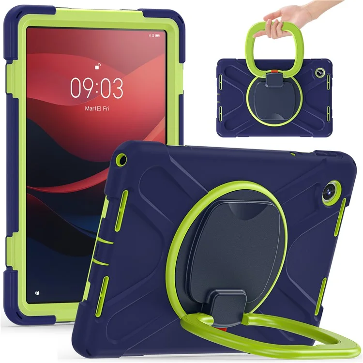 Per Lenovo Tab M11 / Xiaoxin Pad 11 2024 TB-330FU 331FC Case Piedistallo PC+Silicone Custodia Tablet - Navy Blue+Yellowgreen