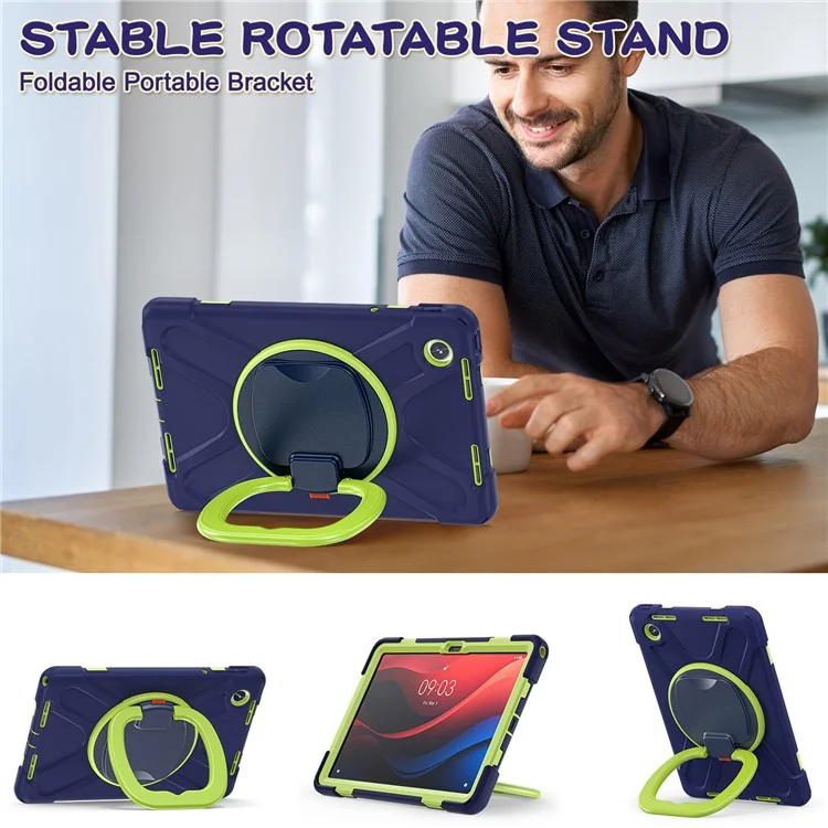 Per Lenovo Tab M11 / Xiaoxin Pad 11 2024 TB-330FU 331FC Case Piedistallo PC+Silicone Custodia Tablet - Navy Blue+Yellowgreen