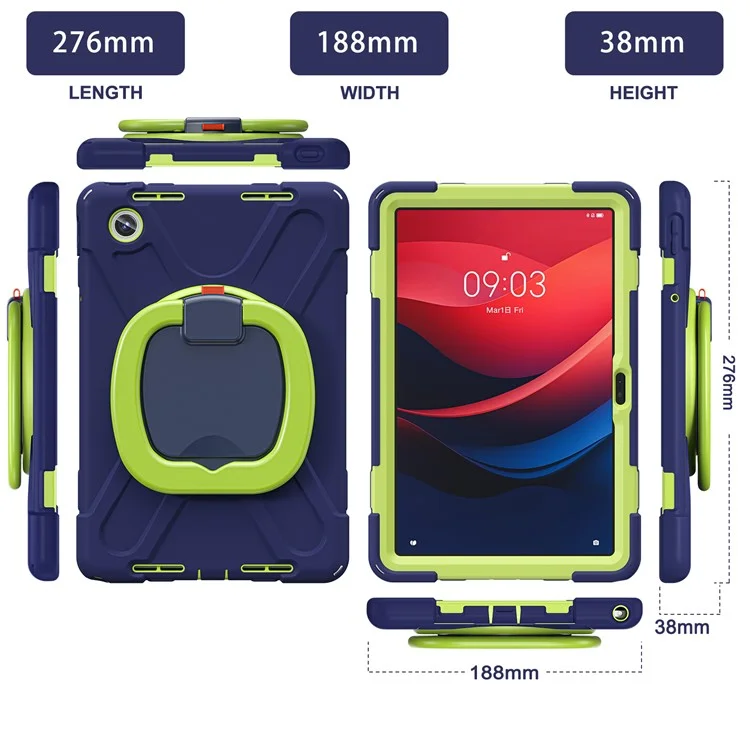 Per Lenovo Tab M11 / Xiaoxin Pad 11 2024 TB-330FU 331FC Case Piedistallo PC+Silicone Custodia Tablet - Navy Blue+Yellowgreen