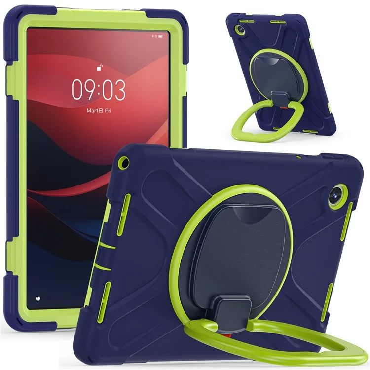 Per Lenovo Tab M11 / Xiaoxin Pad 11 2024 TB-330FU 331FC Case Piedistallo PC+Silicone Custodia Tablet - Navy Blue+Yellowgreen