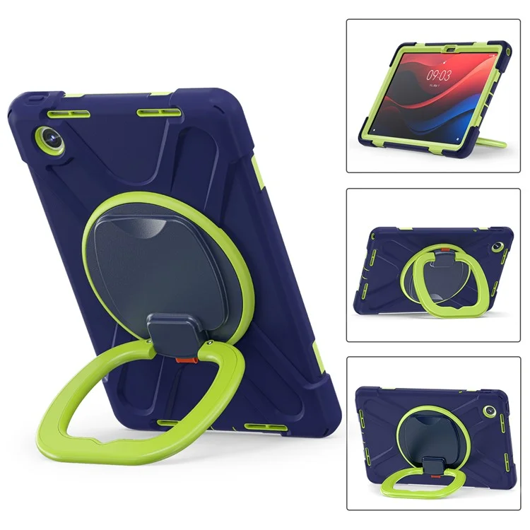 Per Lenovo Tab M11 / Xiaoxin Pad 11 2024 TB-330FU 331FC Case Piedistallo PC+Silicone Custodia Tablet - Navy Blue+Yellowgreen