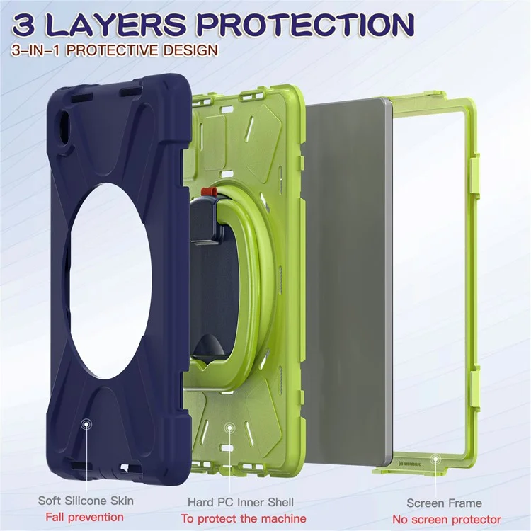 Per Lenovo Tab M11 / Xiaoxin Pad 11 2024 TB-330FU 331FC Case Piedistallo PC+Silicone Custodia Tablet - Navy Blue+Yellowgreen