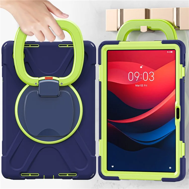 Per Lenovo Tab M11 / Xiaoxin Pad 11 2024 TB-330FU 331FC Case Piedistallo PC+Silicone Custodia Tablet - Navy Blue+Yellowgreen