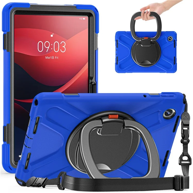 For Lenovo Tab M11 / Xiaoxin Pad 11 2024 TB-330FU 331FC Kickstand Case Tablet Cover with Shoulder Strap - Blue+Black