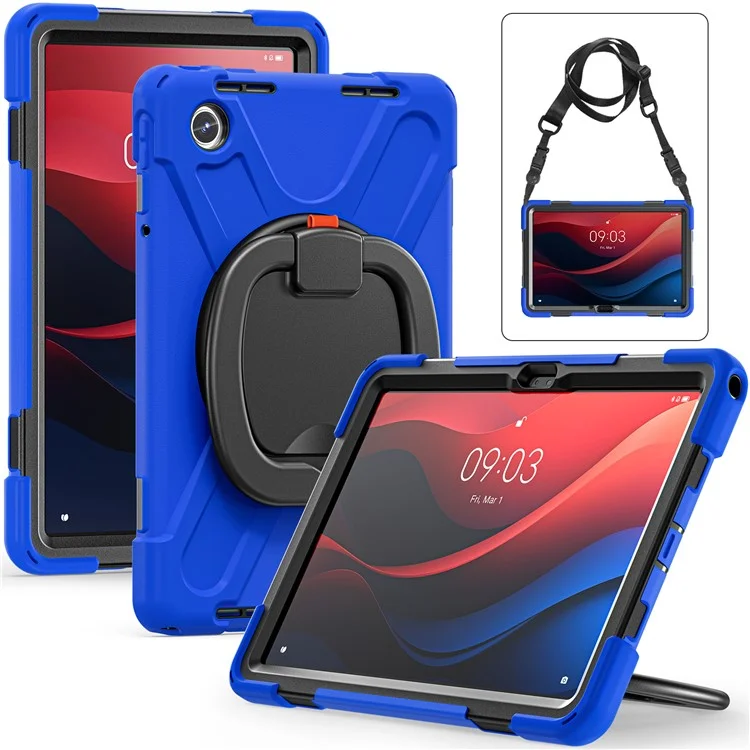 For Lenovo Tab M11 / Xiaoxin Pad 11 2024 TB-330FU 331FC Kickstand Case Tablet Cover with Shoulder Strap - Blue+Black
