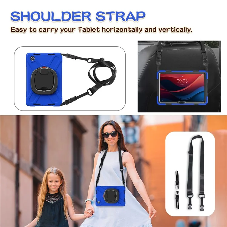For Lenovo Tab M11 / Xiaoxin Pad 11 2024 TB-330FU 331FC Kickstand Case Tablet Cover with Shoulder Strap - Blue+Black