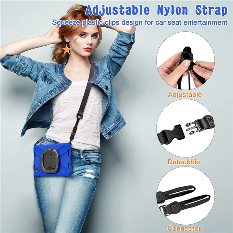 For Lenovo Tab M11 / Xiaoxin Pad 11 2024 TB-330FU 331FC Kickstand Case Tablet Cover with Shoulder Strap - Blue+Black