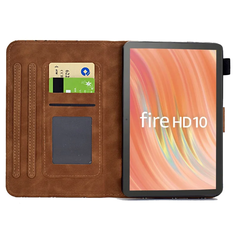 A9 Für Amazon Fire HD 10 (2023) Case Card Slots Stand Rhombus Leder Tablet Cover - Braun