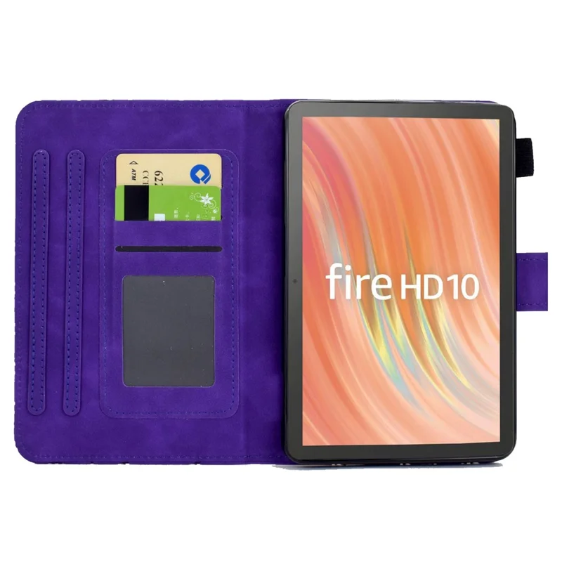 Funda A9 para Amazon Fire HD 10 (2023) Ranuras para tarjetas Soporte Cubierta de Tablet de Cuero con Rombo - Púrpura