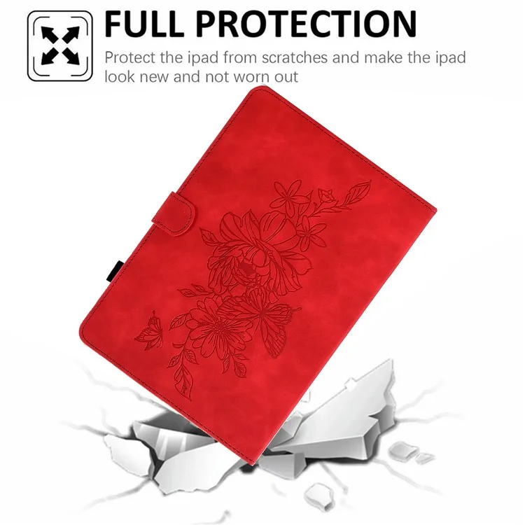 A7 For Amazon Fire HD 10 (2023) Tablet Case Flower Butterfly Imprinted Leather Cover with Card Slots - Red