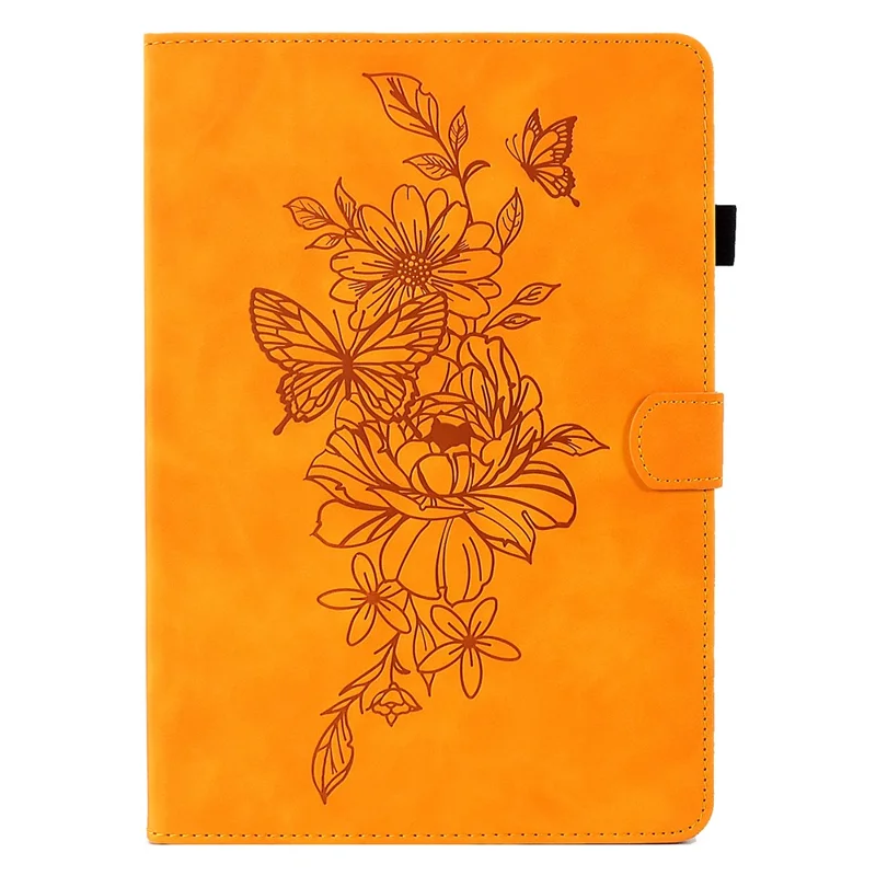 A7 For Amazon Fire HD 10 (2023) Tablet Case Flower Butterfly Imprinted Leather Cover with Card Slots - Khaki