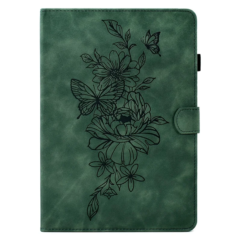 A7 For Amazon Fire HD 10 (2023) Tablet Case Flower Butterfly Imprinted Leather Cover with Card Slots - Green