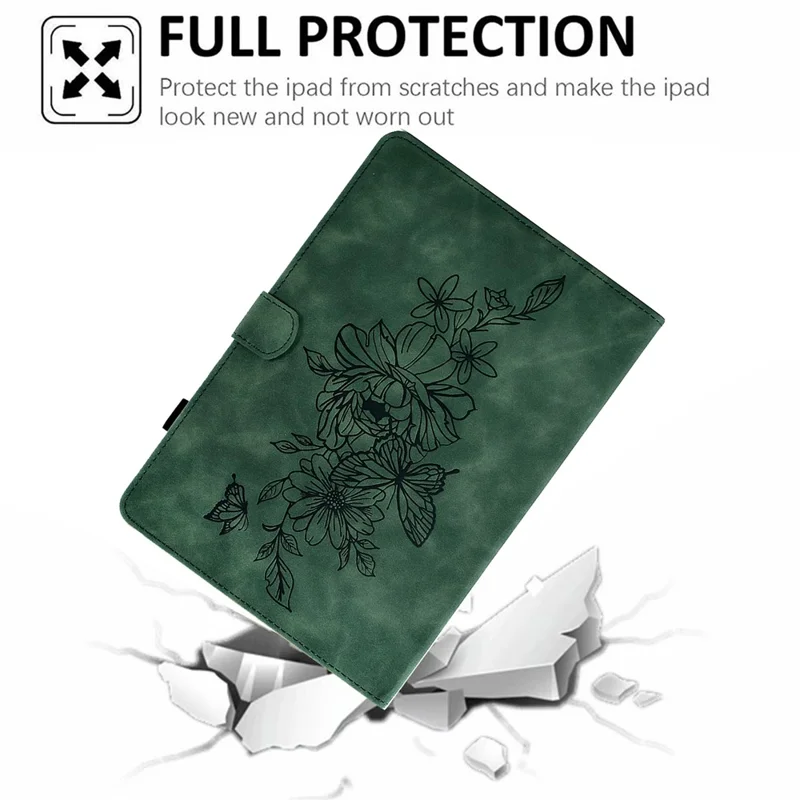 A7 For Amazon Fire HD 10 (2023) Tablet Case Flower Butterfly Imprinted Leather Cover with Card Slots - Green