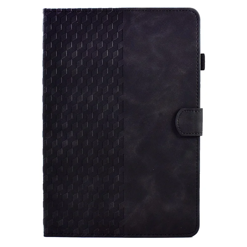 A6 For Amazon Fire HD 10 (2023) Leather Case Block Pattern Imprinted Card Slots Tablet Cover - Black