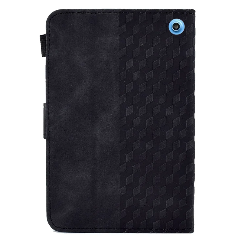 A6 For Amazon Fire HD 10 (2023) Leather Case Block Pattern Imprinted Card Slots Tablet Cover - Black