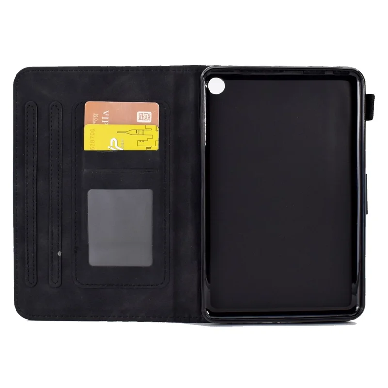 A6 For Amazon Fire HD 10 (2023) Leather Case Block Pattern Imprinted Card Slots Tablet Cover - Black