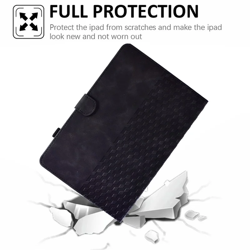 A6 For Amazon Fire HD 10 (2023) Leather Case Block Pattern Imprinted Card Slots Tablet Cover - Black