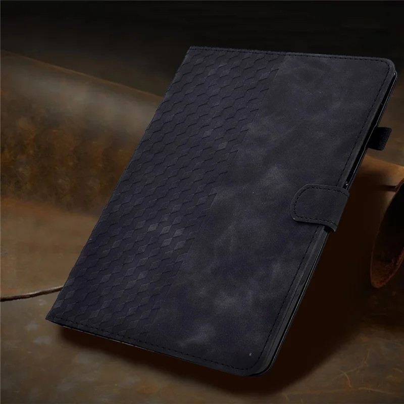 A6 For Amazon Fire HD 10 (2023) Leather Case Block Pattern Imprinted Card Slots Tablet Cover - Black
